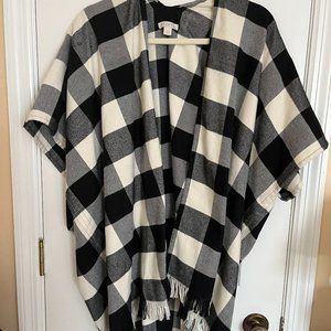 LOFT Black & White Buffalo Check Poncho with Armholes